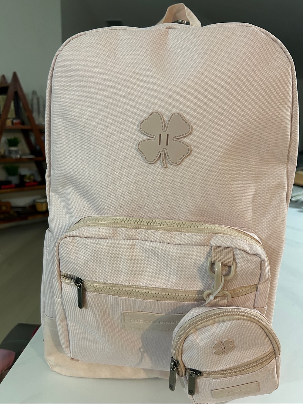 Lucky Brand Blush Pink Backpack with Clover Accent